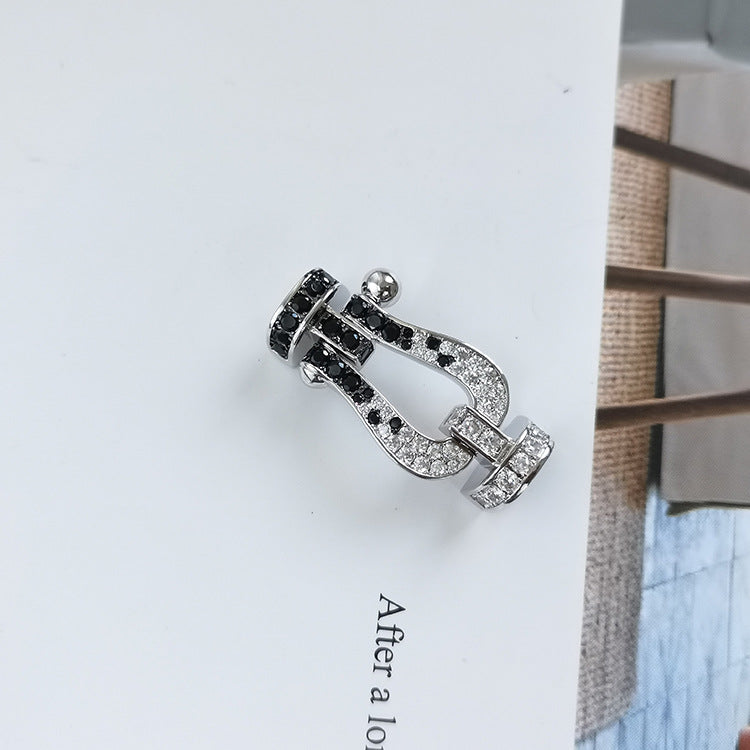 [Glimmer]FORCE LARGE HORSESHOE BLACK WHITE DIAMOND BRACELET SILVER