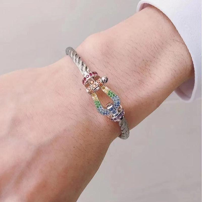 [Glimmer]FORC LARGE HORSESHOE  COLORED DIAMOND BRACELET SILVER
