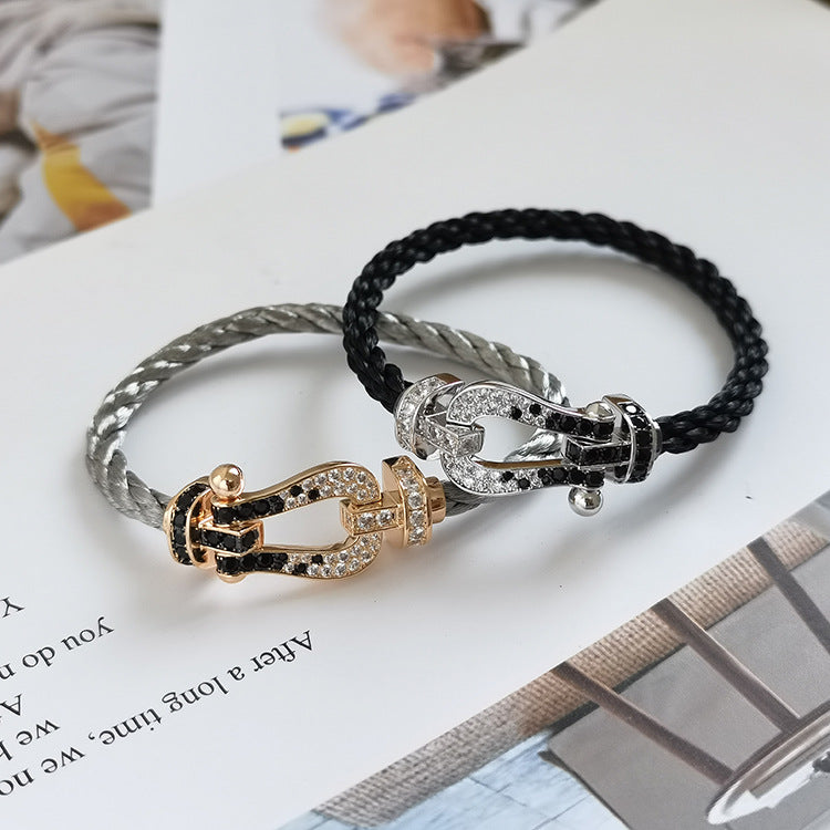 [Glimmer]FORCE LARGE HORSESHOE BLACK WHITE DIAMOND BRACELET SILVER