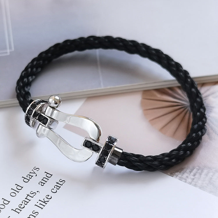 [Glimmer]FORCE LARGE HORSESHOE BLACK DIAMOND BRACELET SILVER