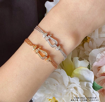 [Glimmer]FORCE SMALL HORSESHOE  DIAMOND CHAIN ROPE BRACELET