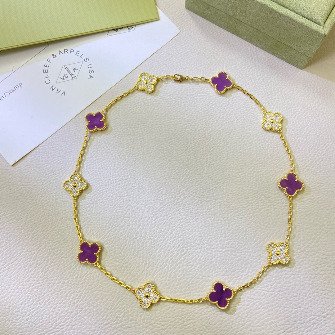[Glimmer Jewelry]CLOVER 10 MOTIFS  PURPLE VIOLET DIAMOND NECKLACE