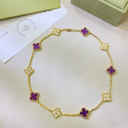 [Glimmer Jewelry]CLOVER 10 MOTIFS  PURPLE VIOLET DIAMOND NECKLACE