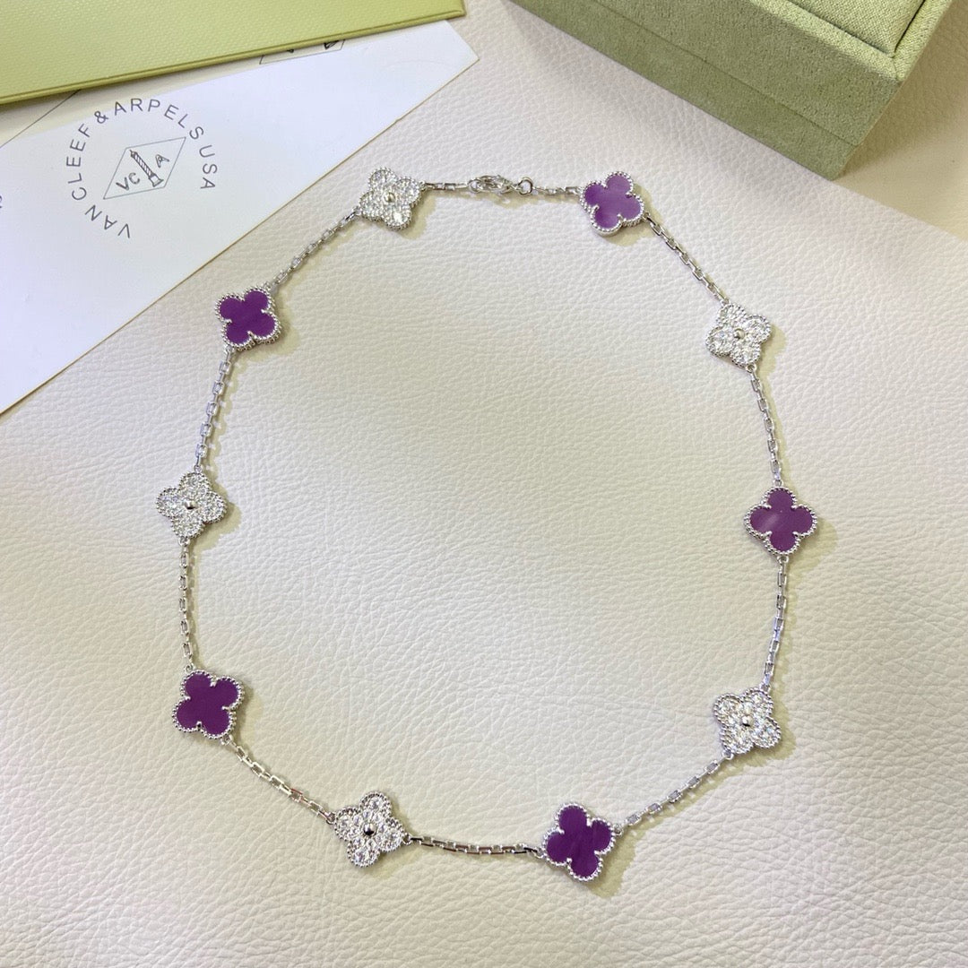 [Glimmer Jewelry]CLOVER 10 MOTIFS  PURPLE VIOLET DIAMOND NECKLACE