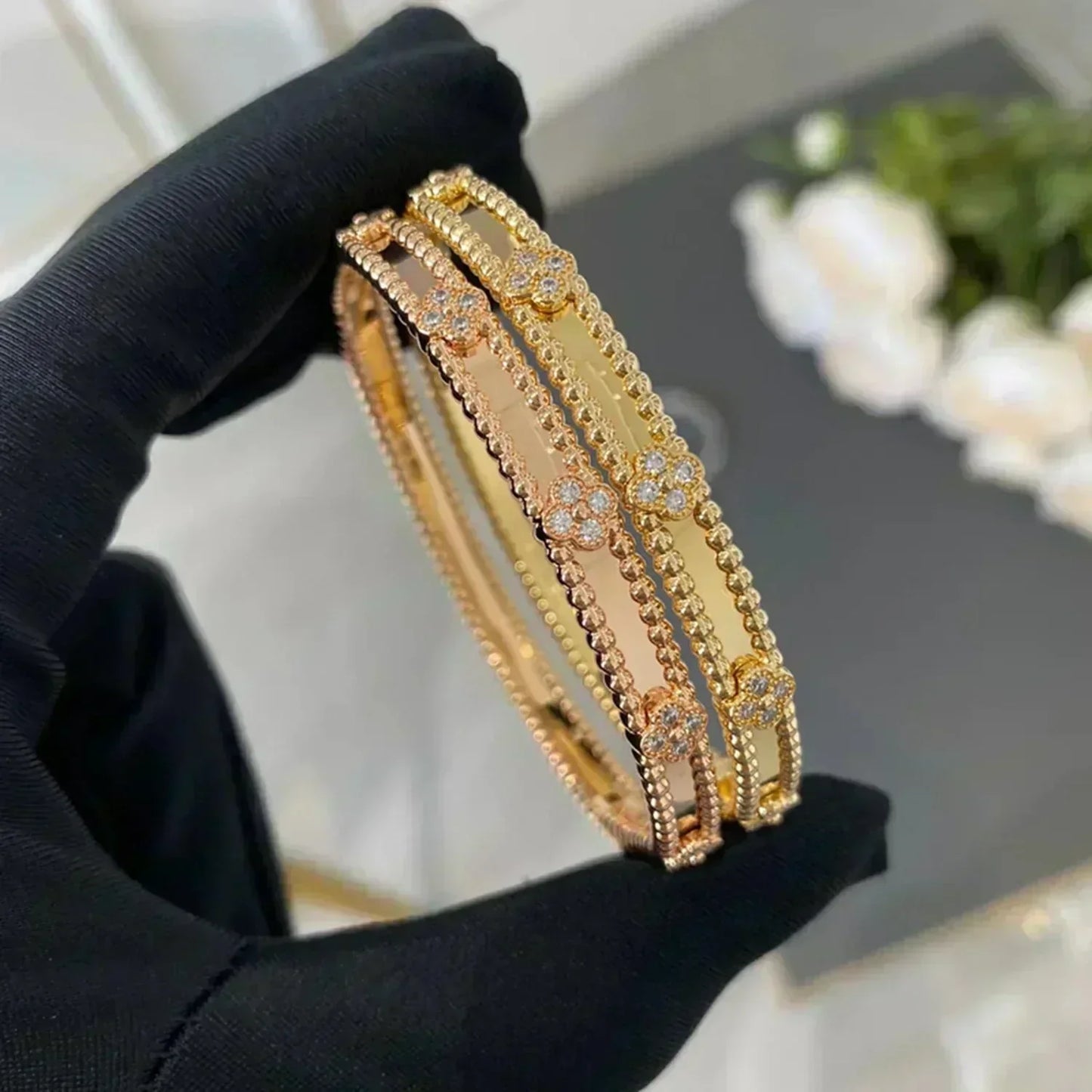 [Glimmer]CLOVER BRACELET 4MM DIAMONDS