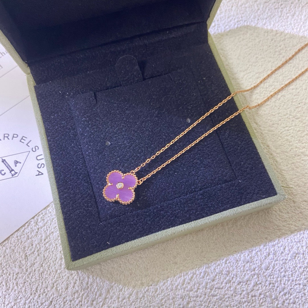 [Glimmer Jewelry]CLOVER 15MM DIAMOND  PURPLE VIOLET NECKLACE