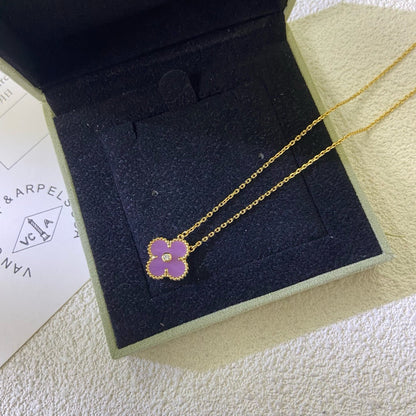 [Glimmer Jewelry]CLOVER 15MM DIAMOND  PURPLE VIOLET NECKLACE