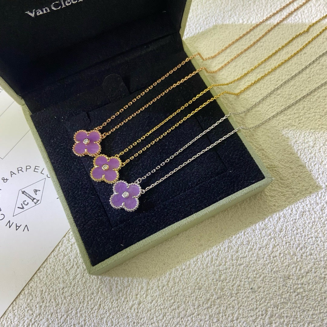 [Glimmer Jewelry]CLOVER 15MM DIAMOND  PURPLE VIOLET NECKLACE