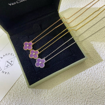 [Glimmer Jewelry]CLOVER 15MM DIAMOND  PURPLE VIOLET NECKLACE