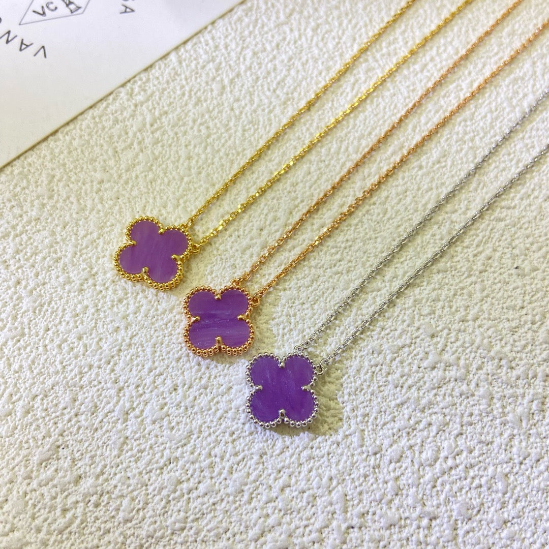 [Glimmer Jewelry]CLOVER 15MM  PURPLE VIOLET NECKLACE