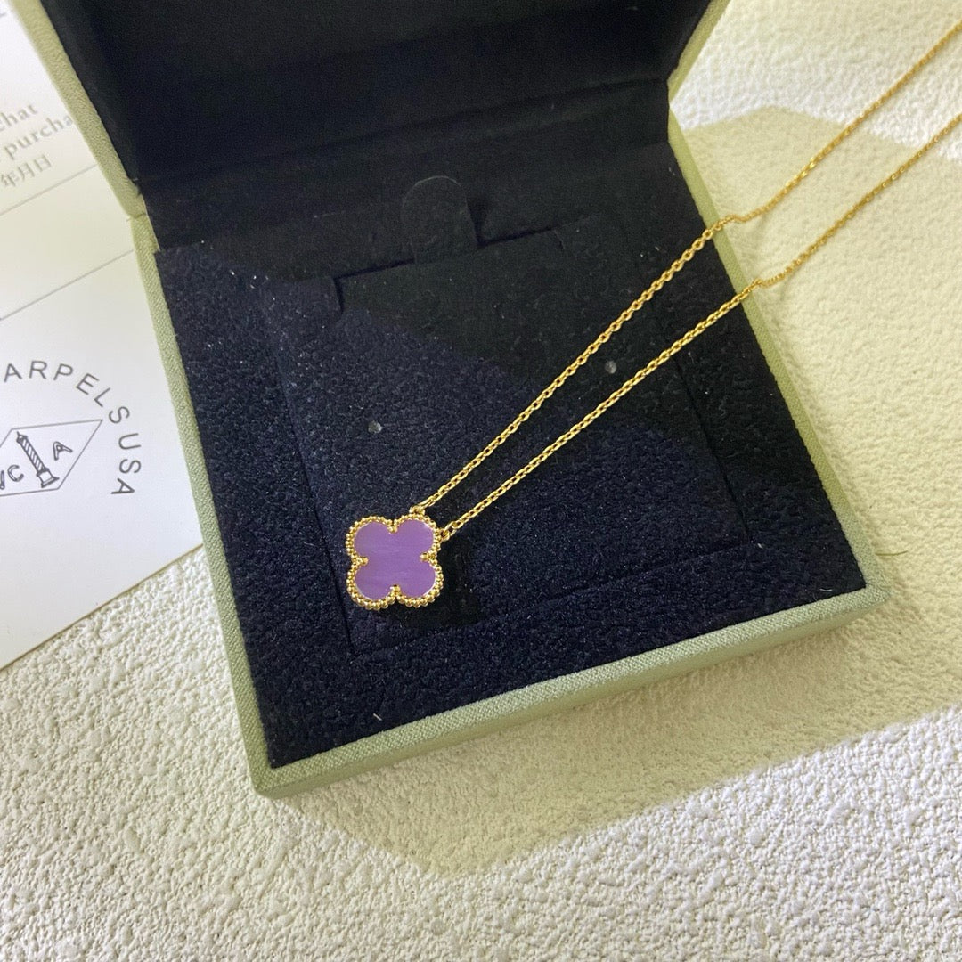 [Glimmer Jewelry]CLOVER 15MM  PURPLE VIOLET NECKLACE