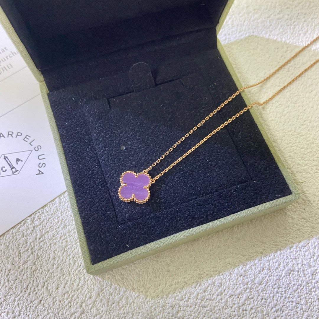 [Glimmer Jewelry]CLOVER 15MM  PURPLE VIOLET NECKLACE
