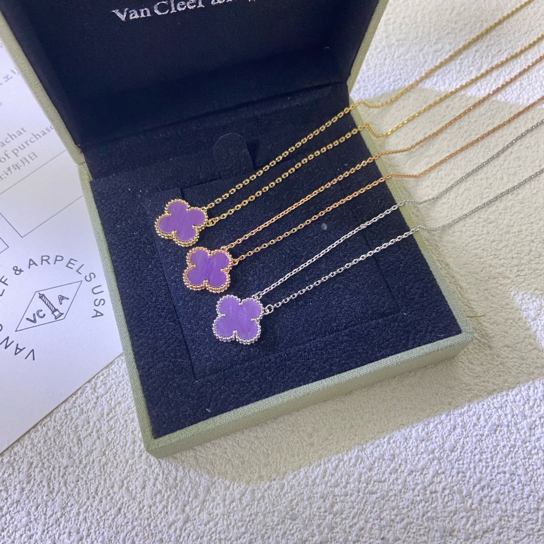 [Glimmer Jewelry]CLOVER 15MM  PURPLE VIOLET NECKLACE