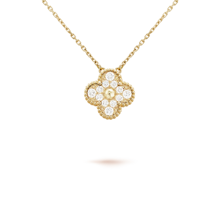 [Glimmer]CLOVER 15MM DIAMOND SINGLE FLOWER NECKLACE