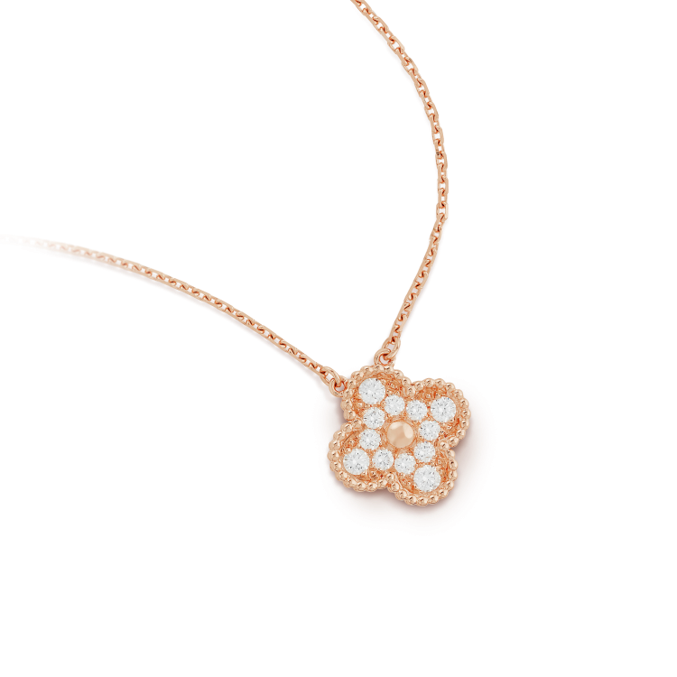 [Glimmer]CLOVER 15MM DIAMOND SINGLE FLOWER NECKLACE