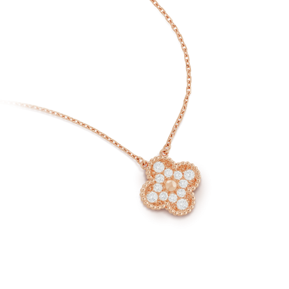 [Glimmer]CLOVER 15MM DIAMOND SINGLE FLOWER NECKLACE