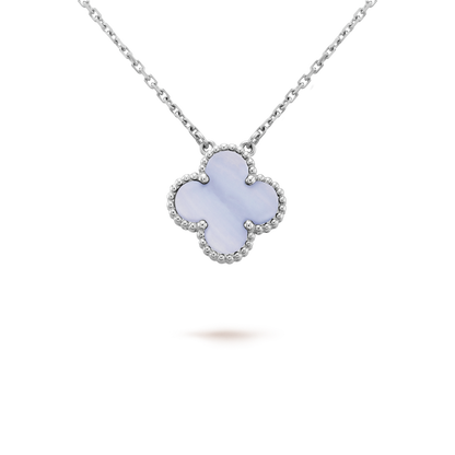 [Glimmer]CLOVER 15MM BLUE CHALCEDONY NECKLACE SILVER