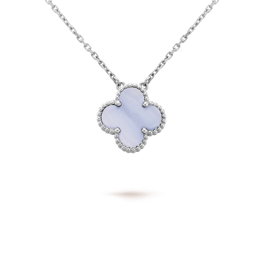 [Glimmer]CLOVER 15MM BLUE CHALCEDONY NECKLACE SILVER