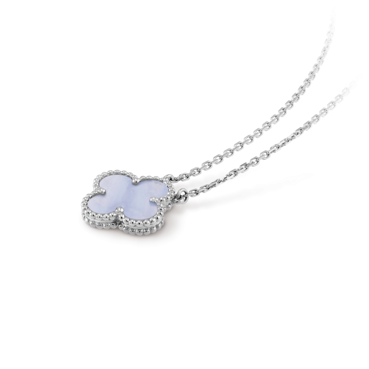 [Glimmer]CLOVER 15MM BLUE CHALCEDONY NECKLACE SILVER