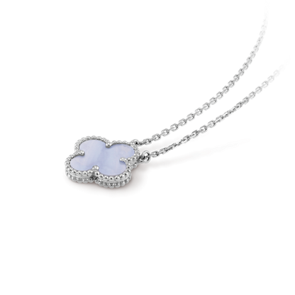 [Glimmer]CLOVER 15MM BLUE CHALCEDONY NECKLACE SILVER
