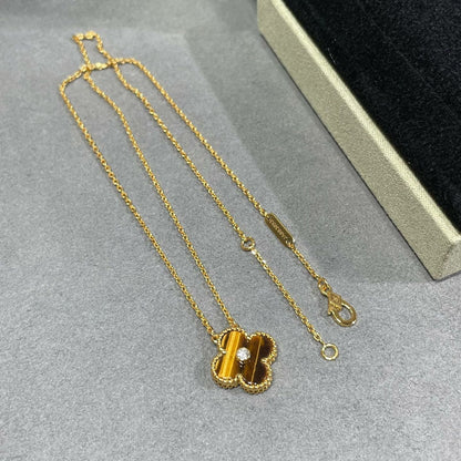 [Glimmer]CLOVER 15MM DIAMOND AND YELLOW TIGER'S EYE AGATE necklace