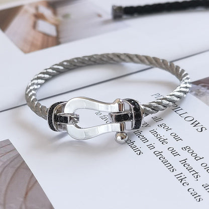 [Glimmer]FORCE LARGE HORSESHOE BLACK DIAMOND BRACELET SILVER