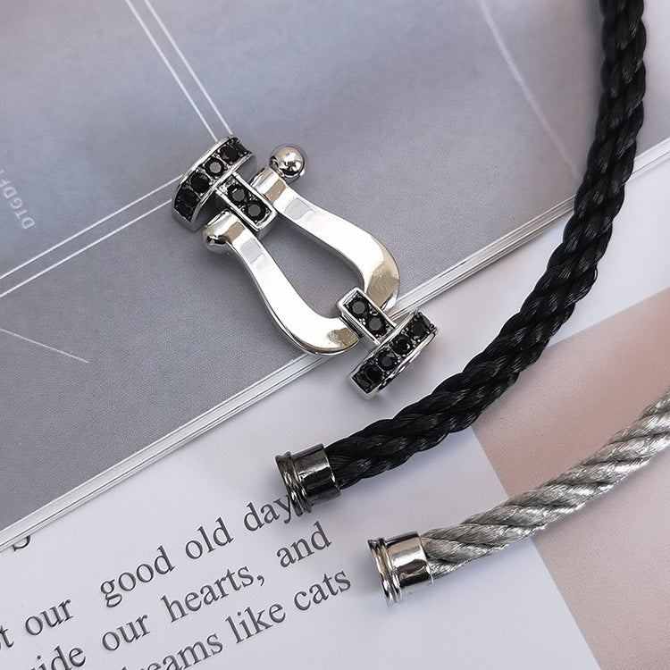 [Glimmer]FORCE LARGE HORSESHOE BLACK DIAMOND BRACELET SILVER