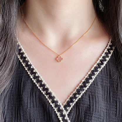 [Glimmer]CLOVER 15MM PINK MOTHER-OF-PEARL SINGLE FLOWER NECKLACE