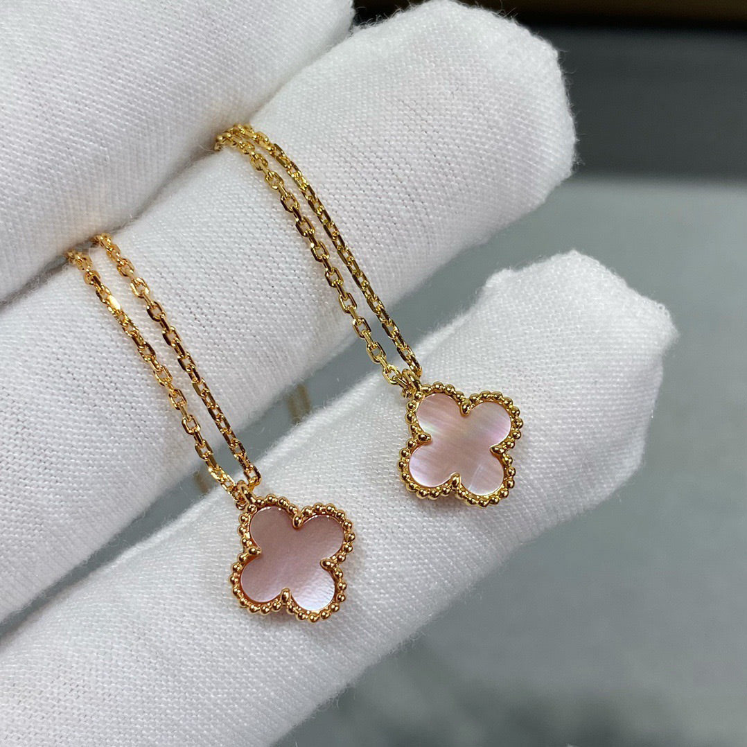 [Glimmer]CLOVER 15MM PINK MOTHER-OF-PEARL SINGLE FLOWER NECKLACE