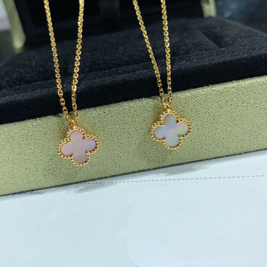[Glimmer]CLOVER 15MM PINK MOTHER-OF-PEARL SINGLE FLOWER NECKLACE