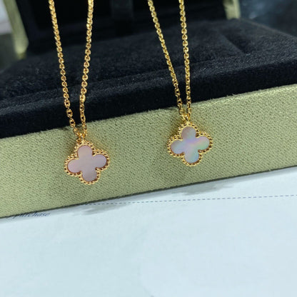 [Glimmer]CLOVER 15MM PINK MOTHER-OF-PEARL SINGLE FLOWER NECKLACE