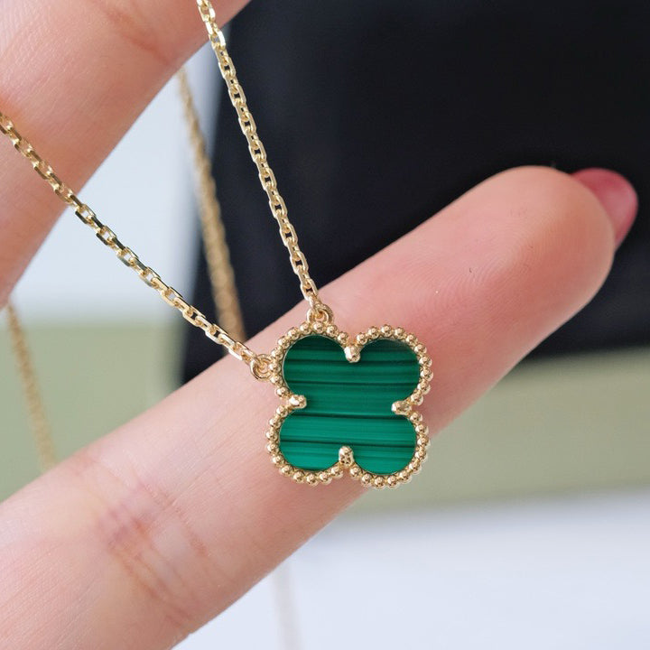 [Glimmer]CLOVER 15MM MALACHITE SINGLE FLOWER  NECKLACE