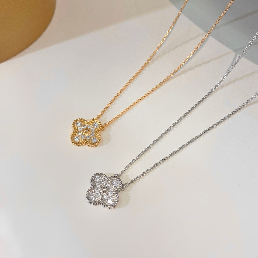 [Glimmer]CLOVER 15MM DIAMOND SINGLE FLOWER NECKLACE