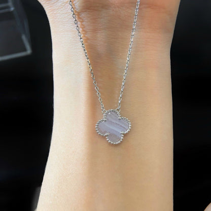 [Glimmer]CLOVER 15MM BLUE CHALCEDONY NECKLACE SILVER