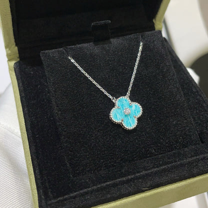 [Glimmer]CLOVER 15MM DIAMOND SVRES PORCELAIN  NECKLACE SILVER