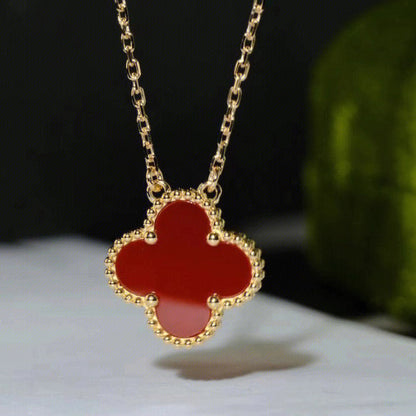 [Glimmer]CLOVER 15MM CARNELIAN SINGLE FLOWER NECKLACE