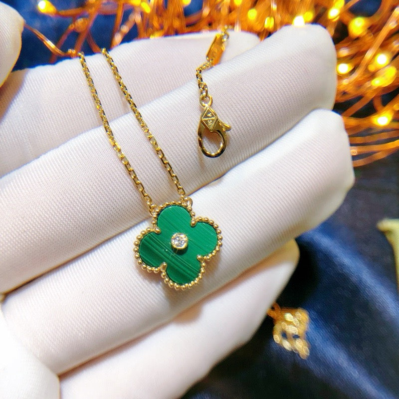 [Glimmer]CLOVER 15MM DIAMOND TURQUOISE NECKLACE