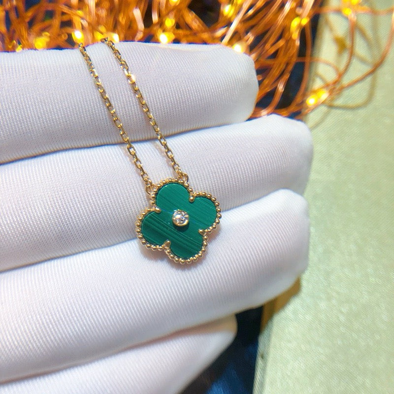 [Glimmer]CLOVER 15MM DIAMOND TURQUOISE NECKLACE
