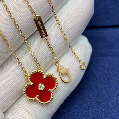 [Glimmer]CLOVER 15MM DIAMOND CARNELIAN NECKLACE