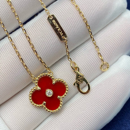 [Glimmer]CLOVER 15MM DIAMOND CARNELIAN NECKLACE