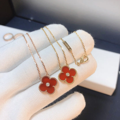 [Glimmer]CLOVER 15MM DIAMOND CARNELIAN NECKLACE