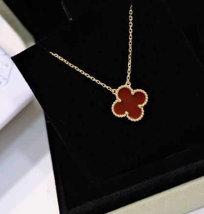 [Glimmer]CLOVER 15MM CARNELIAN SINGLE FLOWER NECKLACE