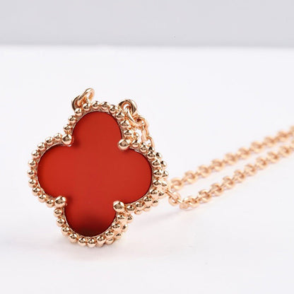 [Glimmer]CLOVER 15MM CARNELIAN SINGLE FLOWER NECKLACE