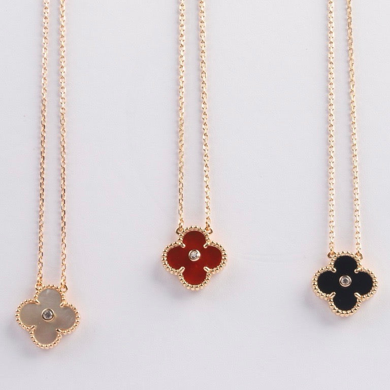 [Glimmer]CLOVER 15MM DIAMOND CARNELIAN NECKLACE