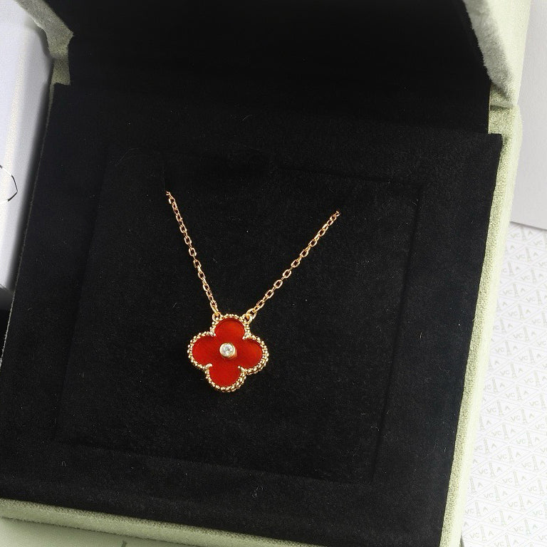 [Glimmer]CLOVER 15MM DIAMOND CARNELIAN NECKLACE