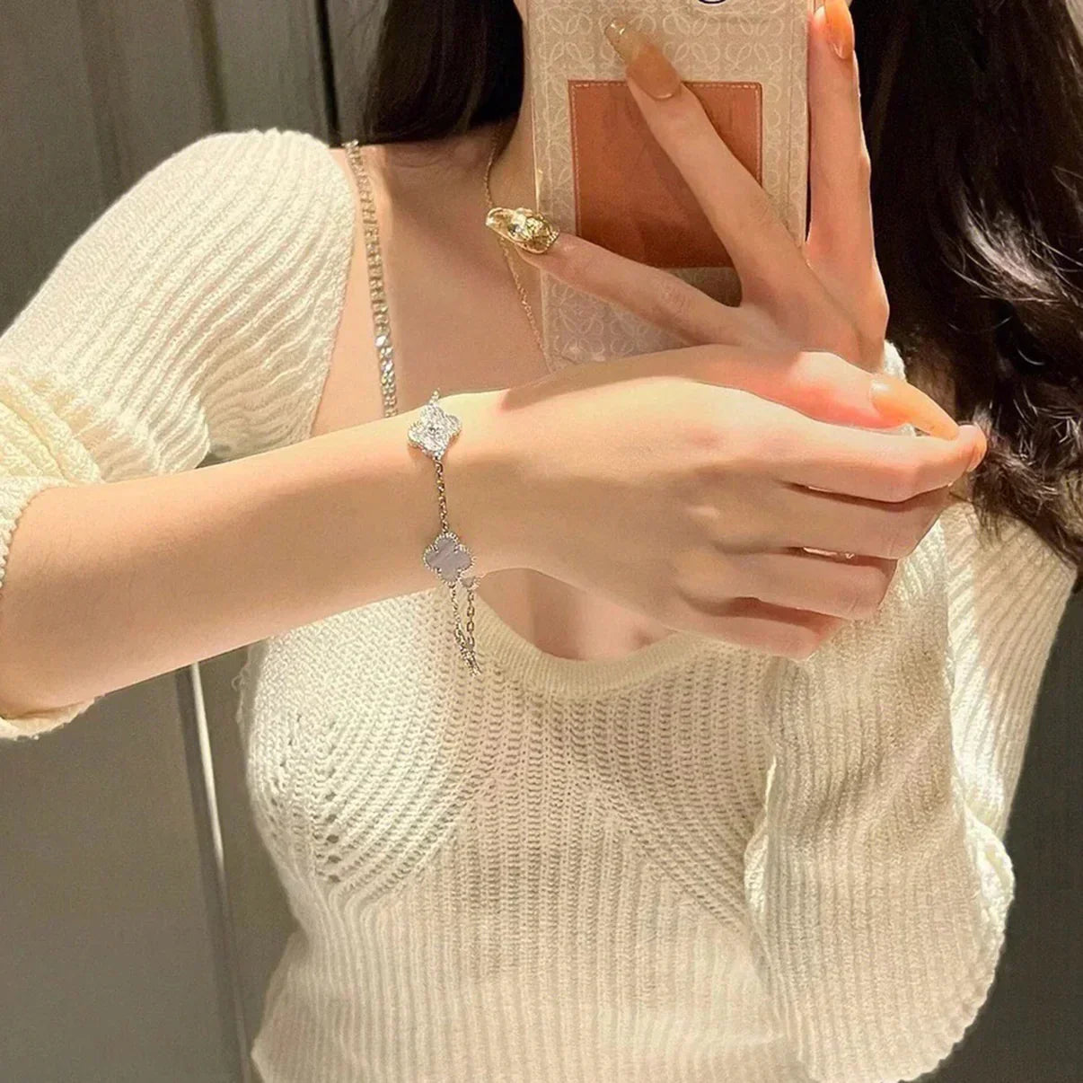 [Glimmer] CLOVER 5 MOTIF PURPLE CHALCEDONY BRACELET COLLECTION
