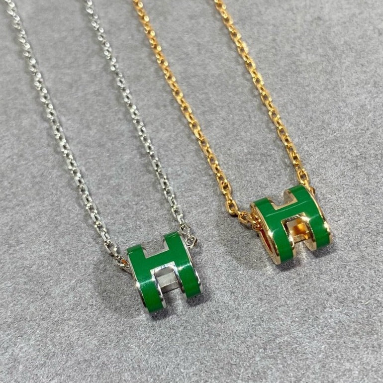 [Glimmer]POP H GREEN NECKLACE SILVER AND GOLD