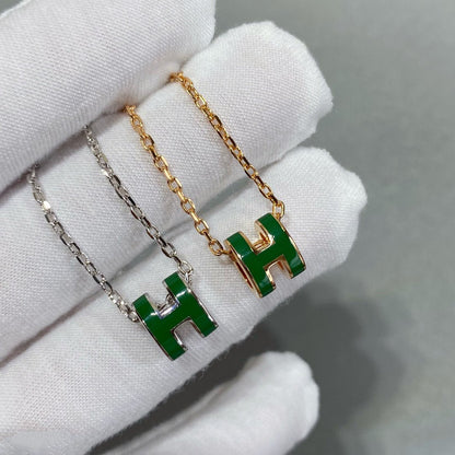 [Glimmer]POP H GREEN NECKLACE SILVER AND GOLD