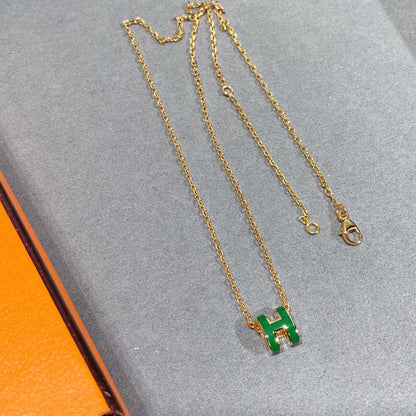 [Glimmer]POP H GREEN NECKLACE SILVER AND GOLD