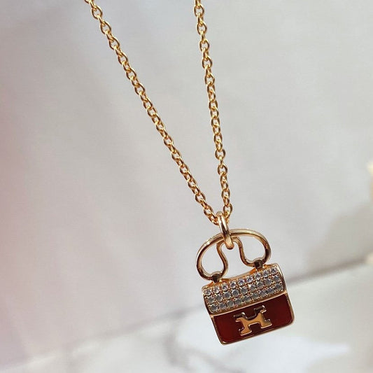 [Glimmer]CONSTANCE RED PEDANT PINK GOLD NECKLACE